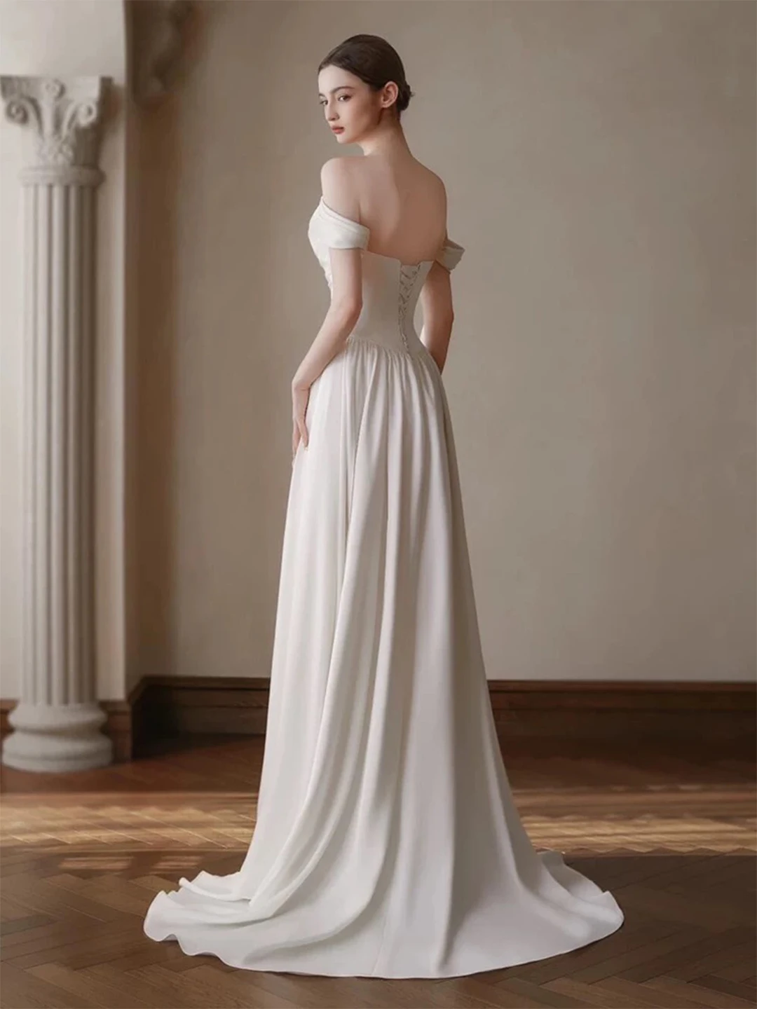 French off-Shoulder Light Wedding Dress 2026 New Bridal Light Luxury High-Grade Morning Gowns Satin Welcome Engagement Dress