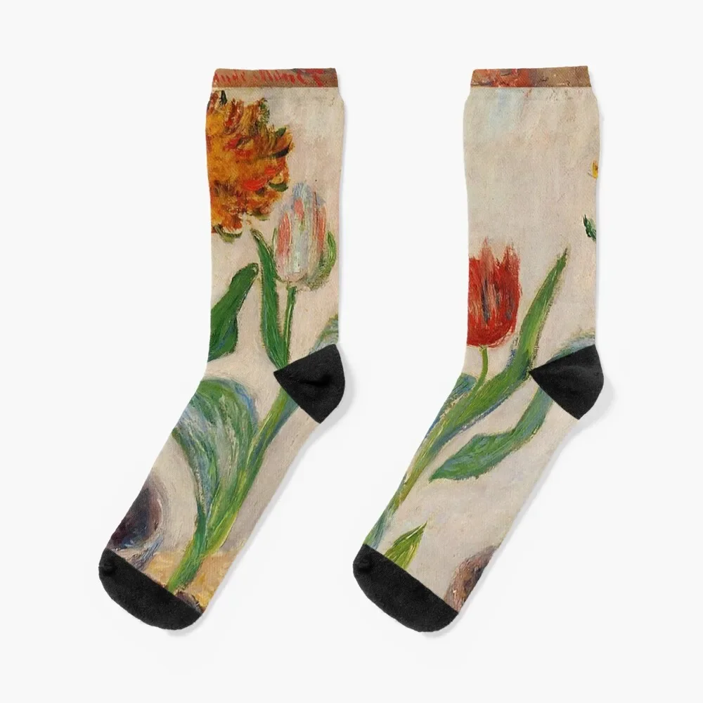 Claude Monet - Three Pots of Tulips - Floral Painting Socks custom sheer Socks Ladies Men's