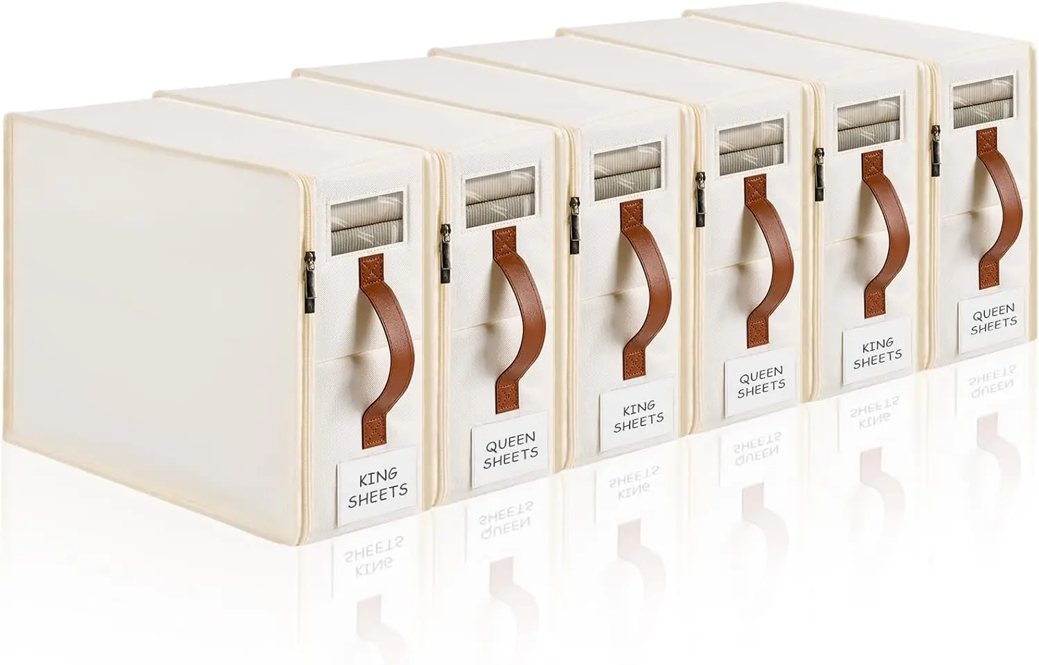 

6-Pack Bedding Storage Boxes with Zipper, Labels & Window - Organize Sheets, Duvets & More