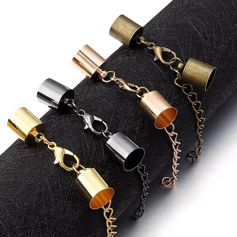 10 ensembles de capuchons de cordon en cuir avec fermoir mousqueton et chaîne d'extension pour la fabrication de bijoux, connecteurs de bracelets et colliers DIY 2027