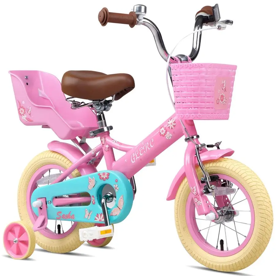 Sasha Mädchenfahrrad, 1220-Zoll-Kinderfahrrad für Kinder im Alter von 213 Jahren, Kinderfahrrad mit DollSeat-Verstärker, Korbverstärker, Stützräder, Mu