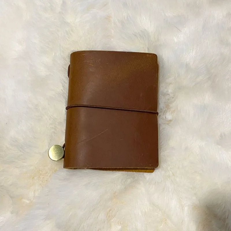 1PC Traveler's Hand Book Mini Loose Leaf Notebook Cowhide Pocket Diary