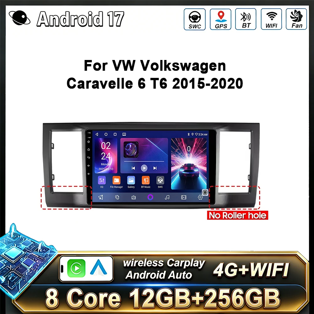 Radio para Auto Android 17 para VW Volkswagen Caravelle 6 T6 2015-2020, Multimedia, GPS, WIFI, 4G, QLED, DSP, Reproductor de Video, Carplay, Auto NAVI