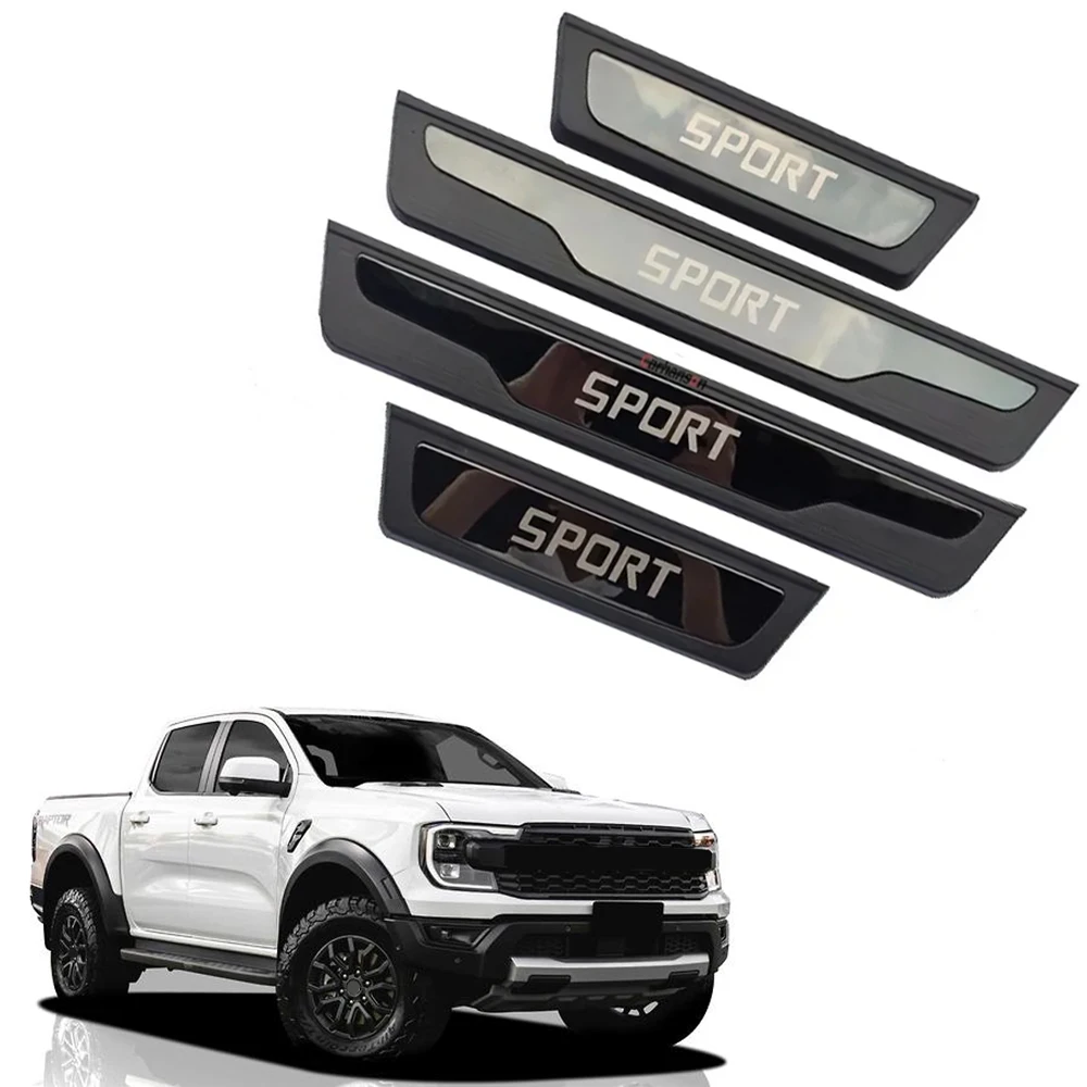 

Car Door Sill Threshold Pedal Cover Trim For Ford Ranger 2024 2023 2018-2022 Protector Scuff Plate Guards Accessories Stickers