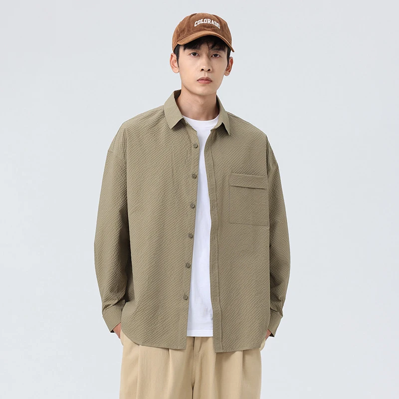 

Весенне-осенние тонкие повседневные рубашки с длинным рукавом, мужские однотонные однобортные рубашки с карманами, пальто, повседневная универсальная блузка с длинным рукавом
