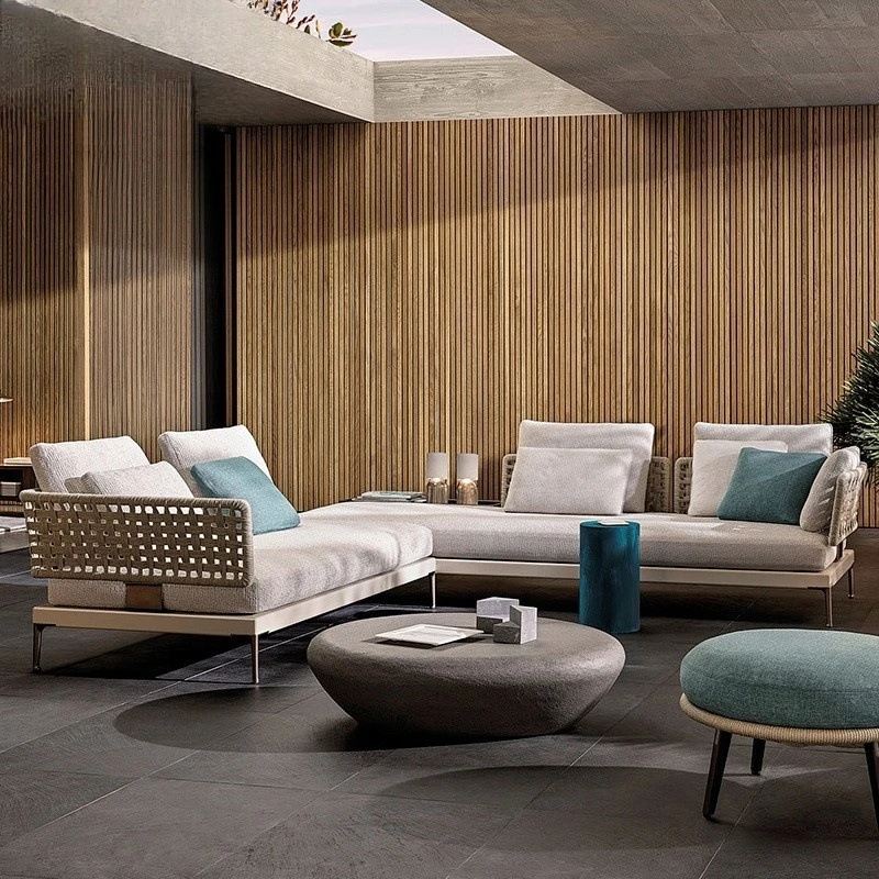 

Outdoor rattan sofa villa courtyard leisure teak outdoor open-air waterproof sunscreen furniture garden balcony rattan chair