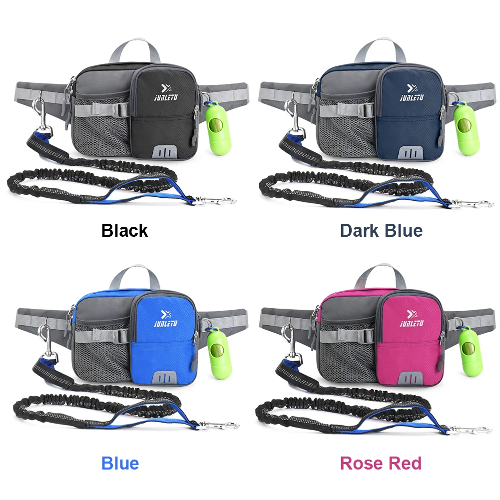 Retractable Hands Free Dog Leash with Waist Bag Reflective Stitches Phone Pouch Waist Pouch for Walking Jogging Running Your Dog