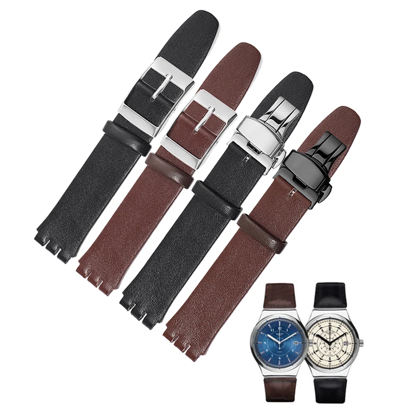 For Swatch SYXS116 GB274/GN239/GB294/287 Ultra-thin Plain Cowhide Genuine Leather Watch Strap 17mm Bracelet Watchband with Tools