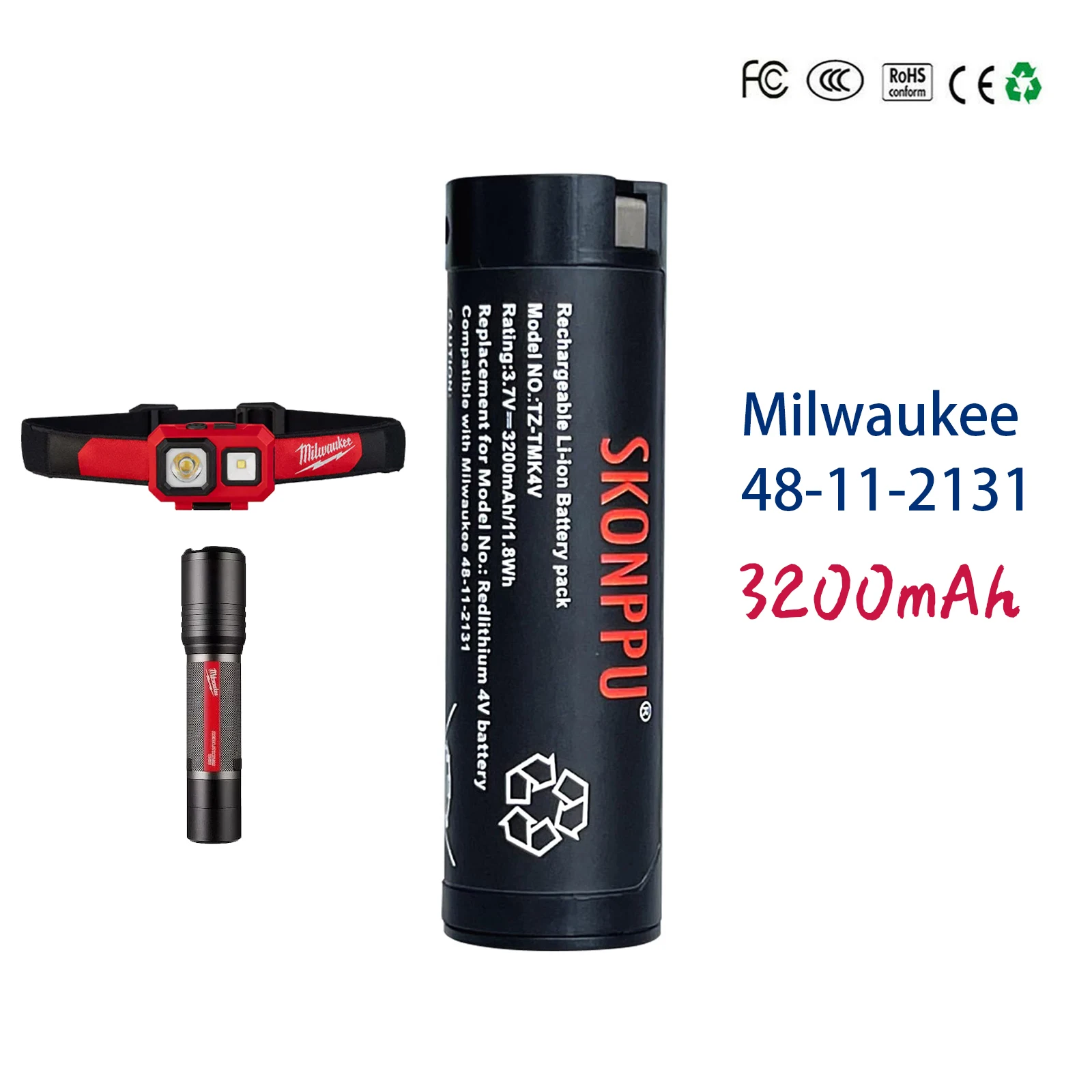 

For Milwaukee 48-11-2131 2163-21 REDLITHIUM Lithium-Ion Rechargeable USB 3.0Ah 2115-20 2162-21 Battery Headlamp battery