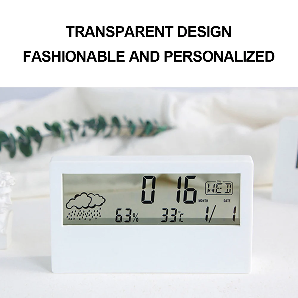 Thermo-Hygrometer Clock Weather Display Digital Temperature Humidity Meter Battery Operated Weather Station Desktop Table Decor