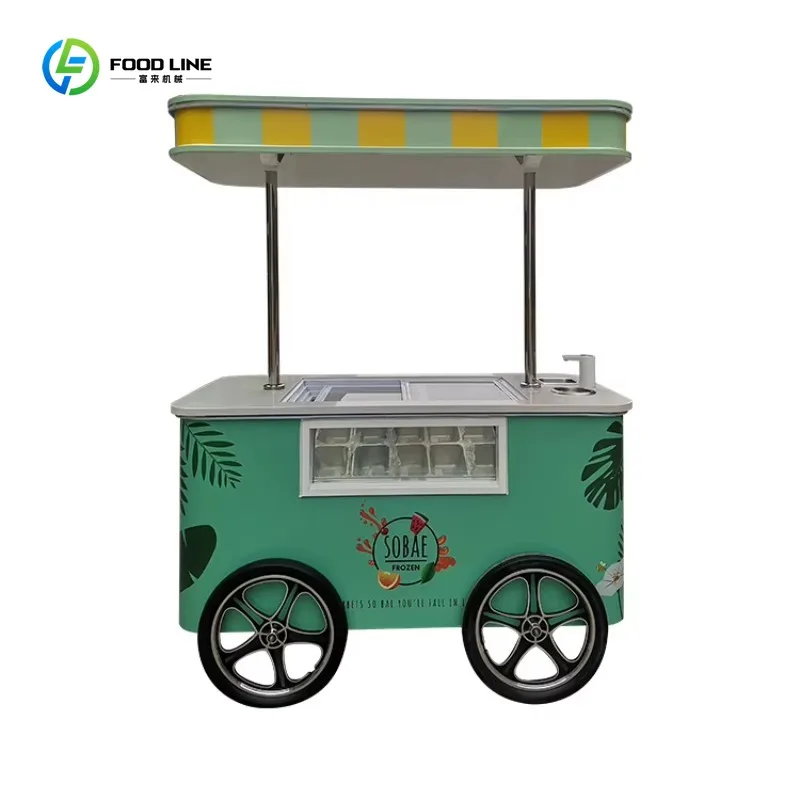 Hand Push Mobile Food Trailer Cart Ice Cream Coffee Snacks Hotdogs Chips Street Vending OEM Customized
