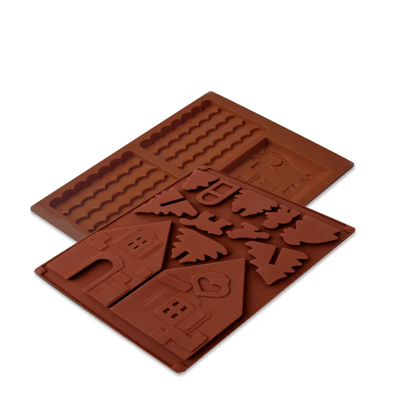 Building Block Christmas House Chocolate Mold Silicone Mould Gingerbread House Cookie Mold For Cake Christmas Decoration Navidad