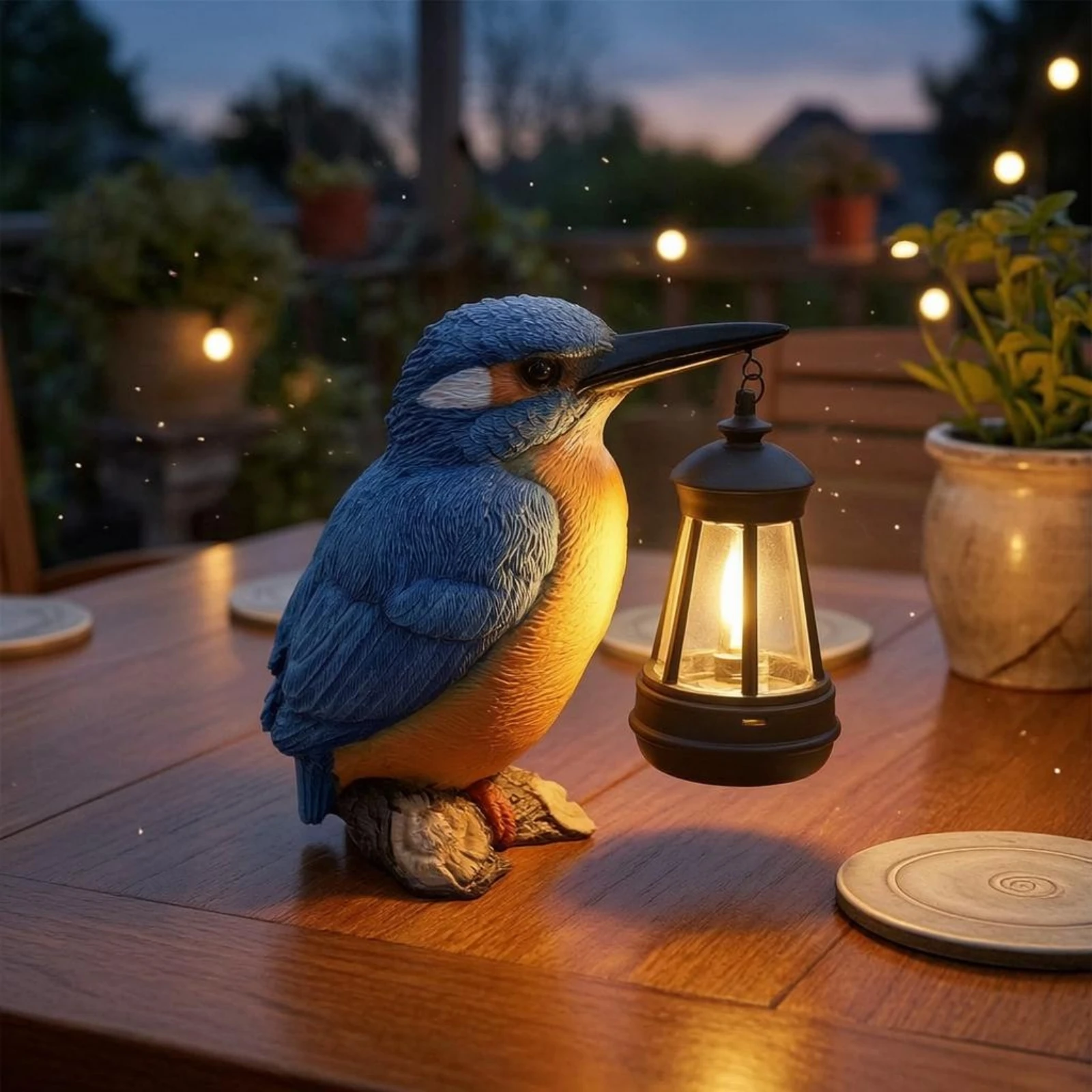 Solar Kingfisher Statue Resin Kingfisher Ornament Solar Lantern Ornament Weatherproof Outdoor Decor Waterproof for Yard, Patio view 4