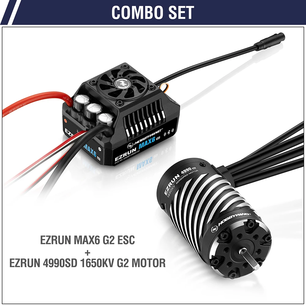 HOBBYWING EZRUN MAX6 G2 ESC 200A Waterproof Brushless 3-8S Lipo 4990 1650KV G2 Motor Combo Set for 1/6 1/7 1/8 RC Car