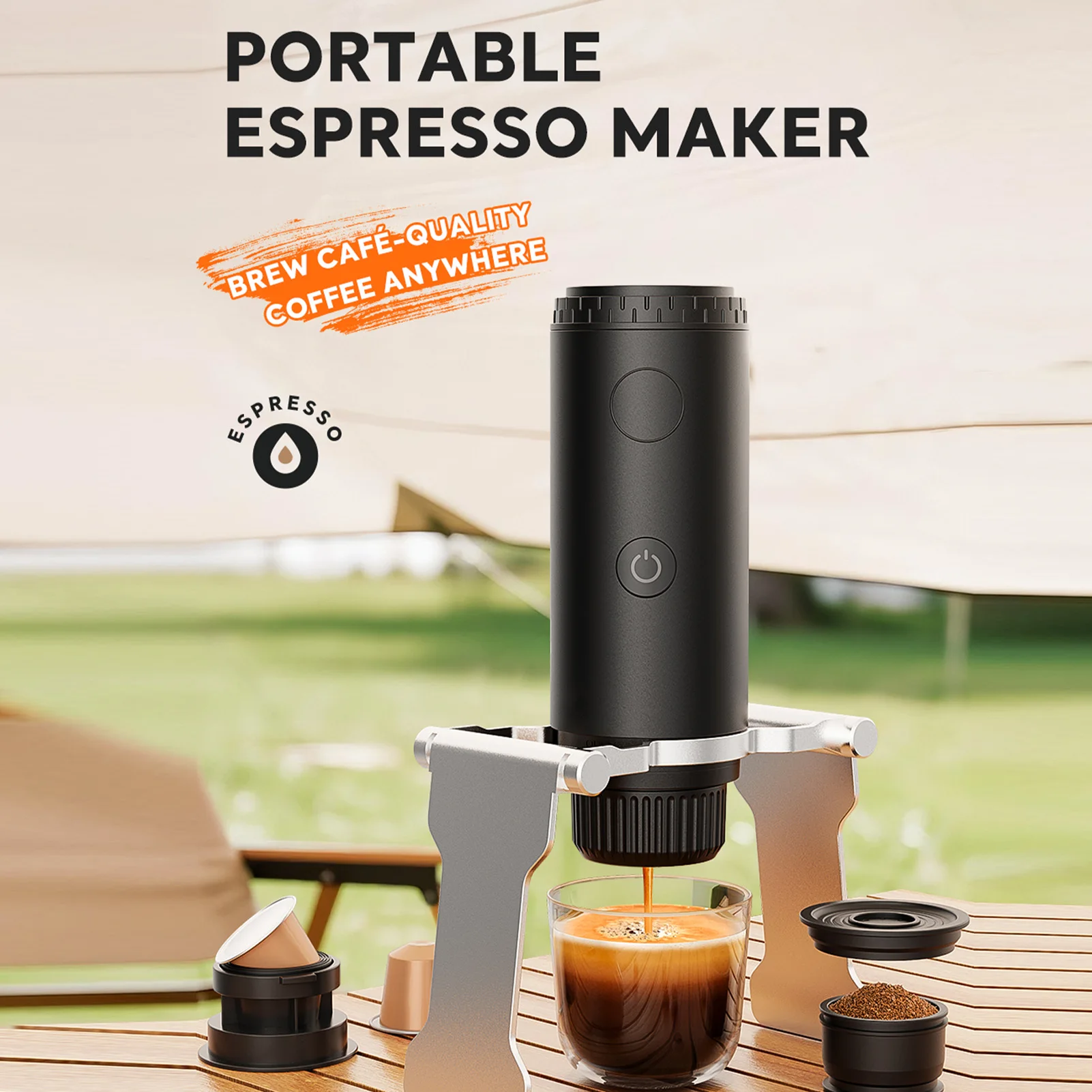 Portable 2 in 1 Coffee Maker 20 Bar Pressure Electric Coffee Machine Capsule and Powder with 7800mAh Rechargeable Battery