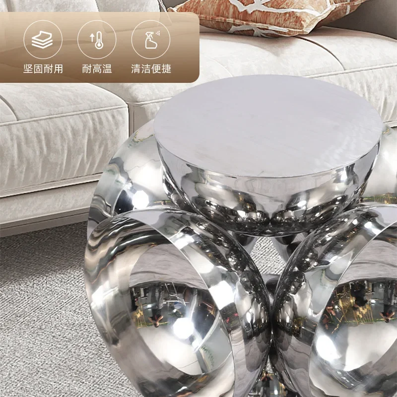 Lichte luxe eenvoudige spiegel roestvrij staal wabi wind gepersonaliseerde daglicht wiel ruimtegevoel kleine salontafel internet