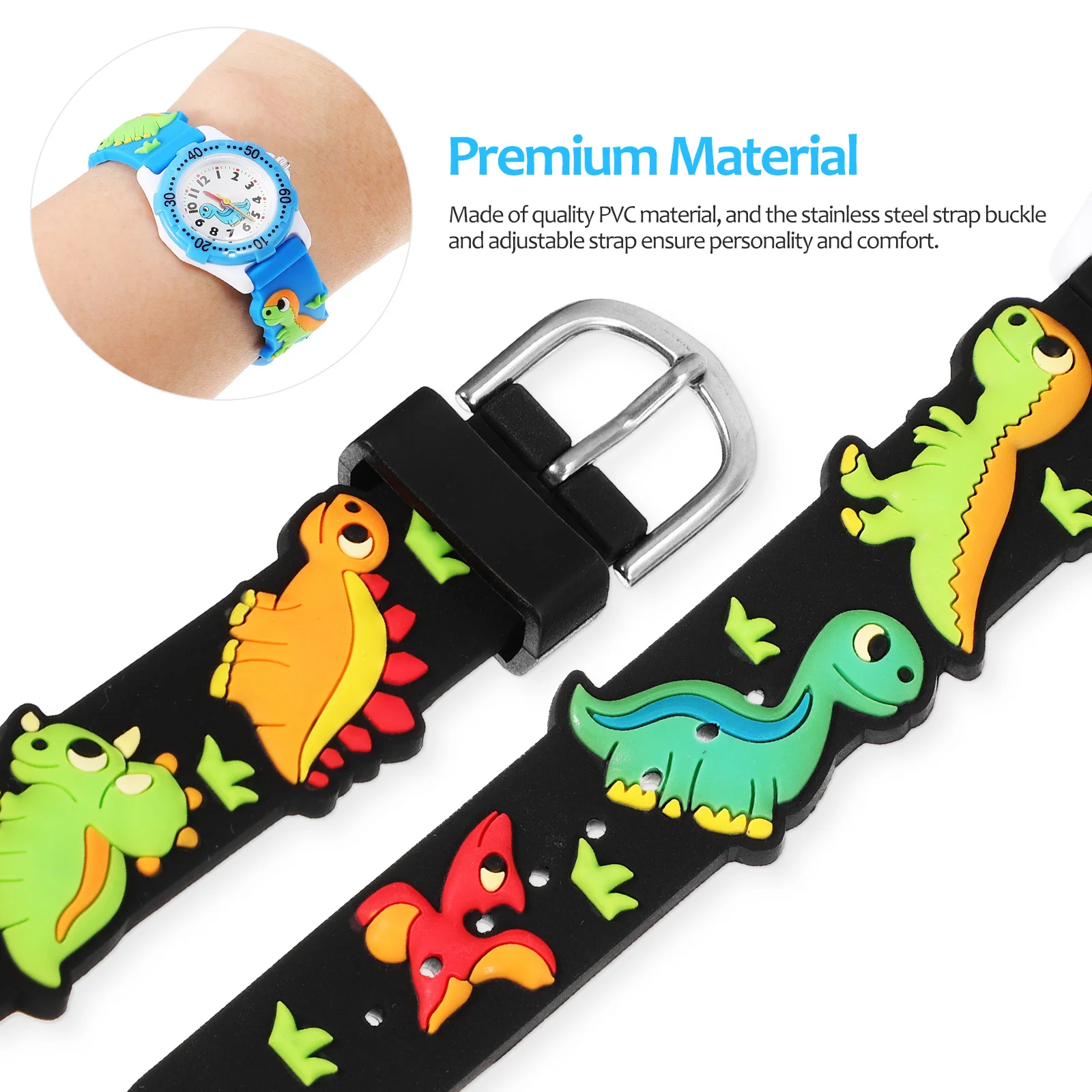 

2 pcs Waterproof Watches 3D Dinosaur Cartoon Design Quartz Watch For Pvc Strap Clear Dial