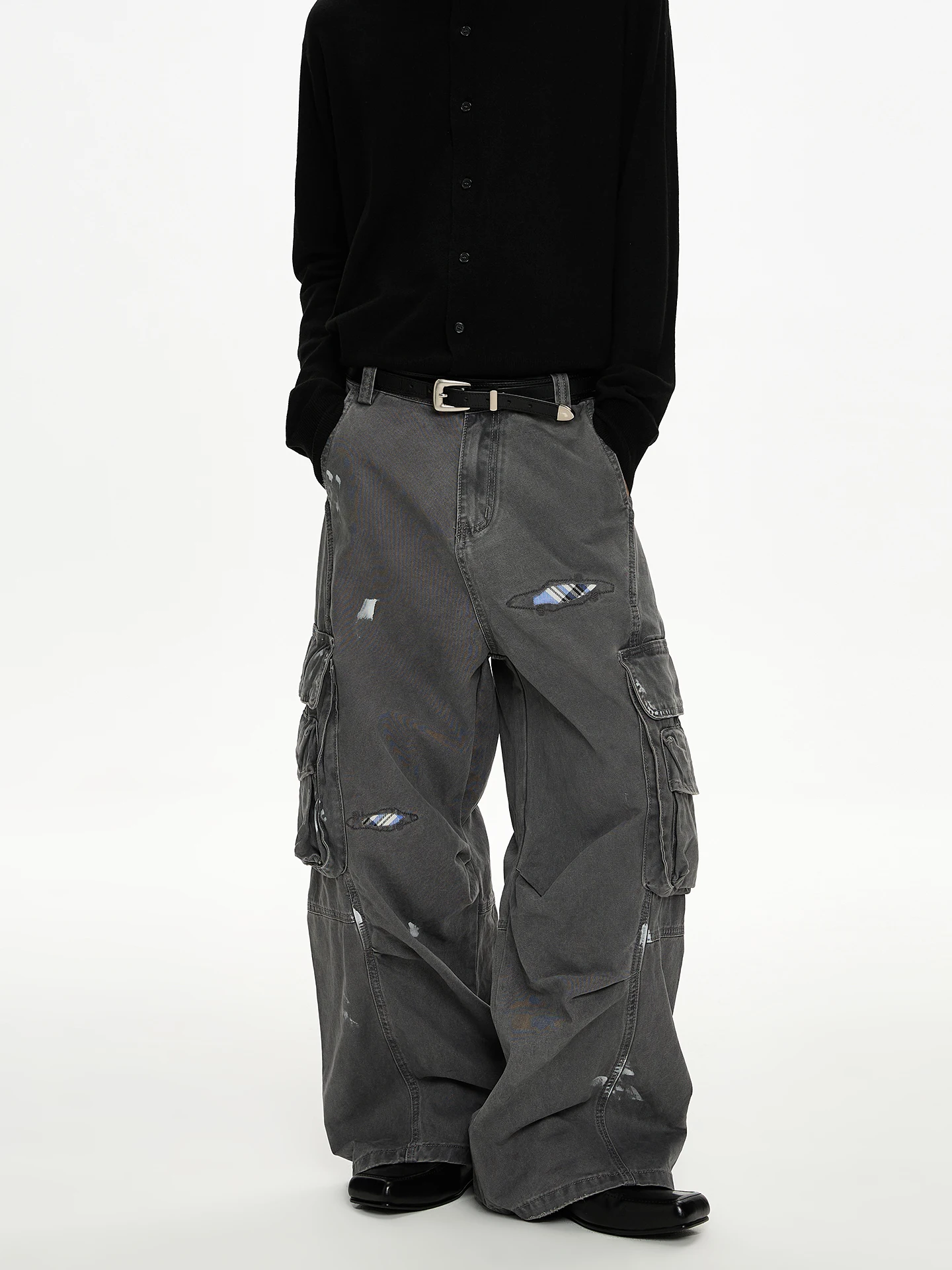 

a PUEE American Retro Vintage Workwear Pants Loose Straight Tube Cool And Haome Dyeing Destruction Patch Cotton Casual Tro...