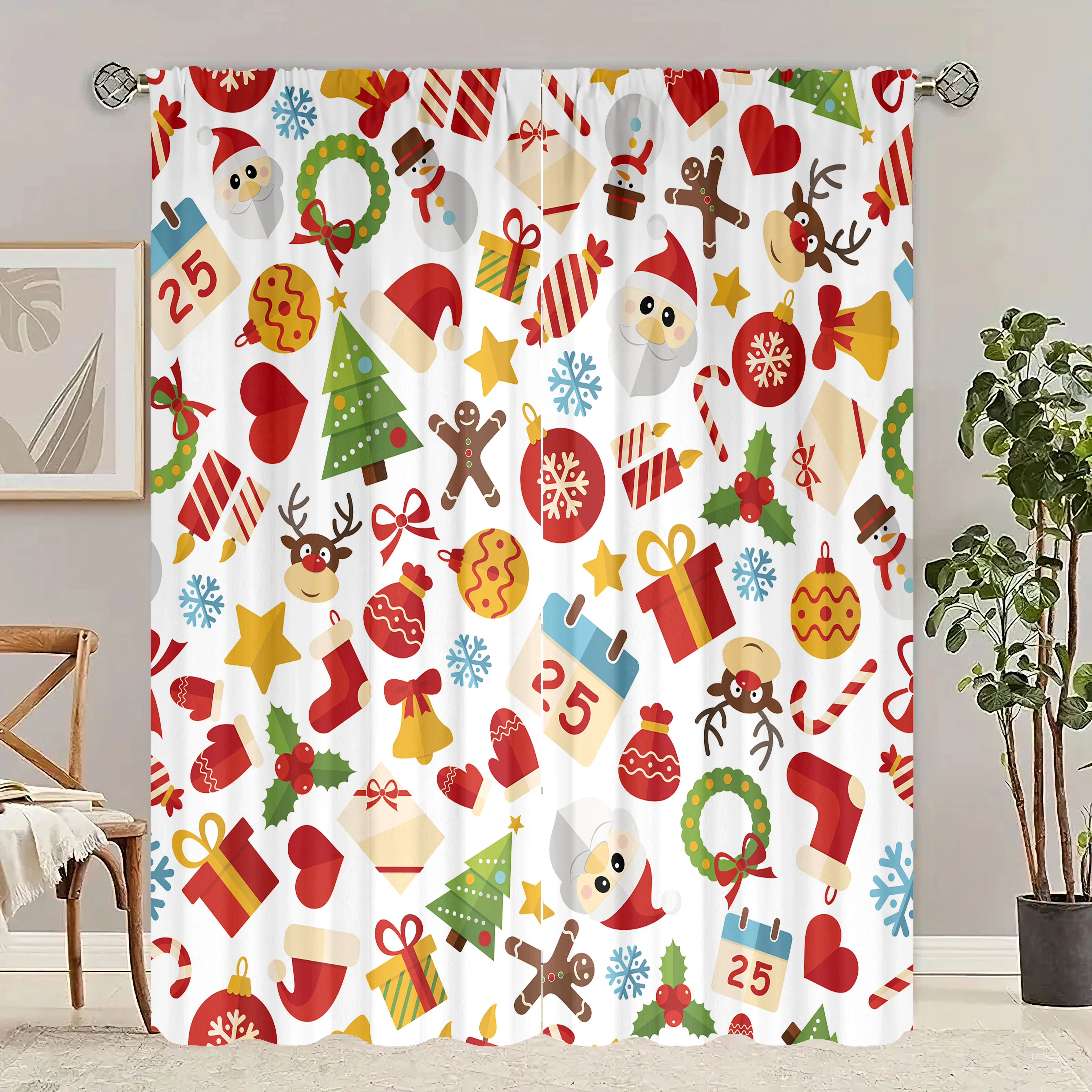 2 pieces of Christmas moose cookie gift printing curtain - polyester material - suitable for bedroom living room study room anti