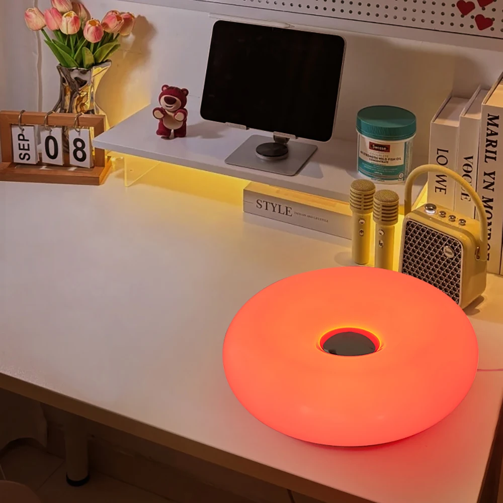 Bedroom bedside lamp USB plug tri color dimming donut table lamp Bauhaus living room dining room decorative light