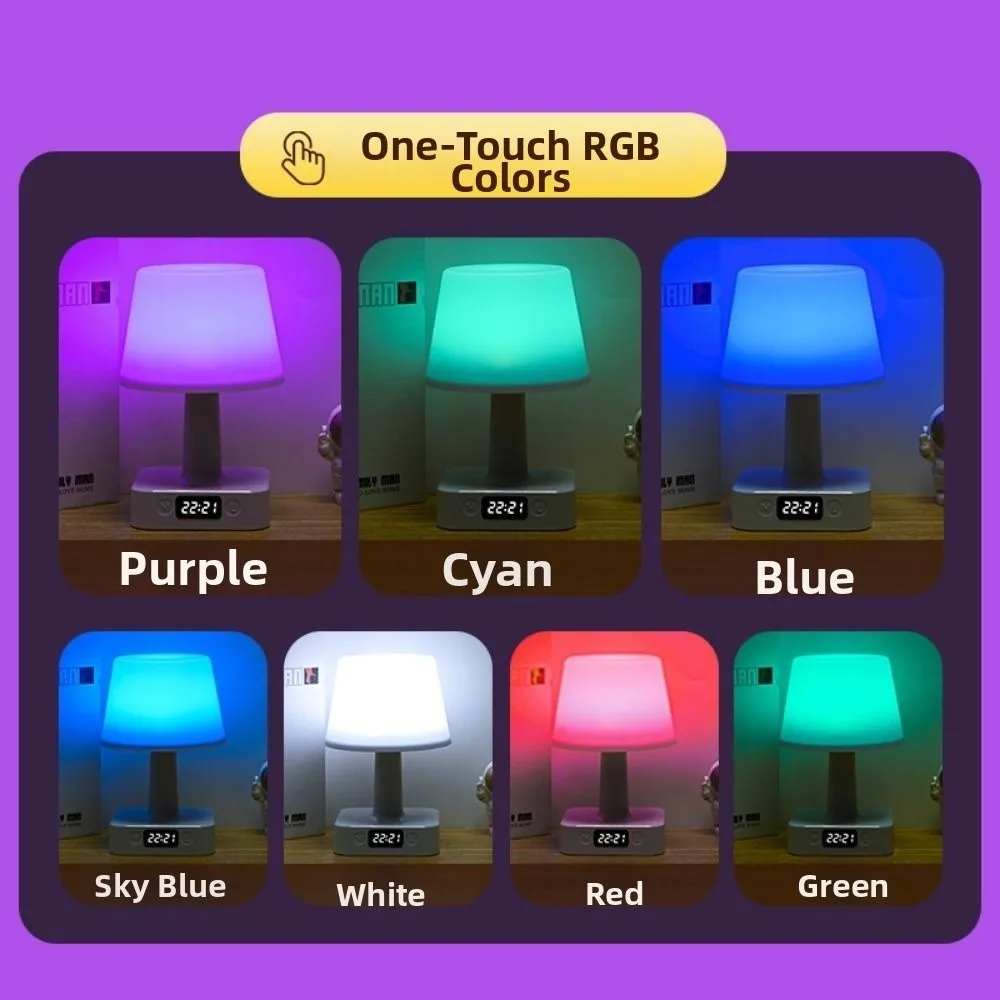 RGB/Tricolor Light LED Table Lamp Digital Clock Adjustable Brightness Night Light Eye Protection Rechargeable Desk Lamp