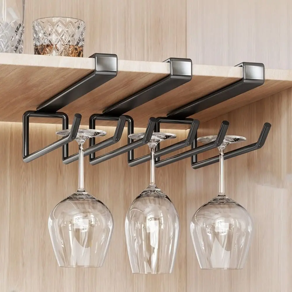 

Iron Under Counter Glass Storage Rack No Drill Wall Mounted Wine Glass Holder Space Saving Red Wine Cup Holder Bar Counter