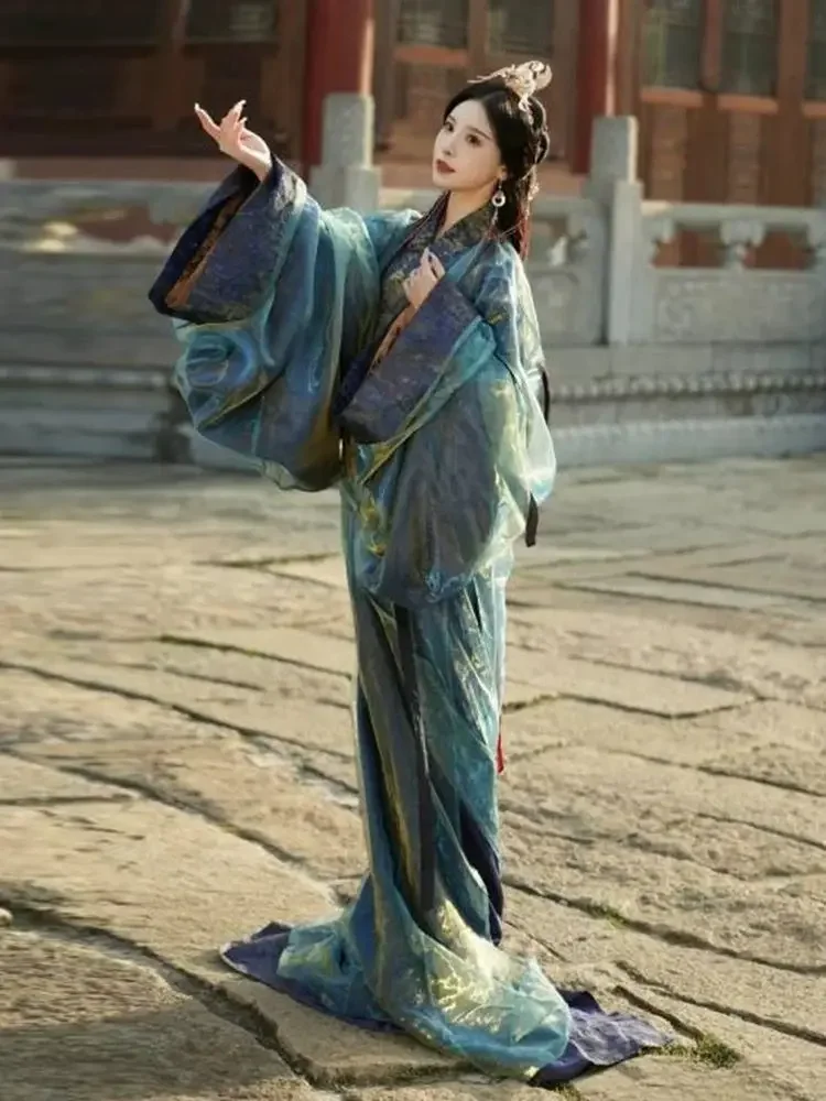 

Warring States Robe 2025 Spring/Summer New Hanfu Women's Super Immortal Qi Large sleeved Shirt with Tail Straight Train Ancient