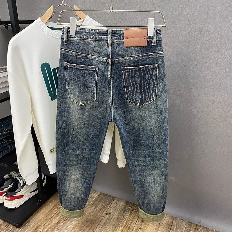 

Loose Straight Leg Men's Jeans Casual American Style Summer Fashion Youth Popular mid Waist Button Closure Daily Wear