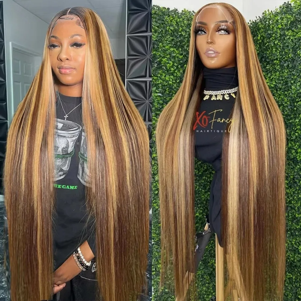 

4/27 Highlight Wig Human Hair Honey Blonde Colored Straight 13x6 HD Frontal Human Hair Wig For Women Brazilian PrePlucked Hair