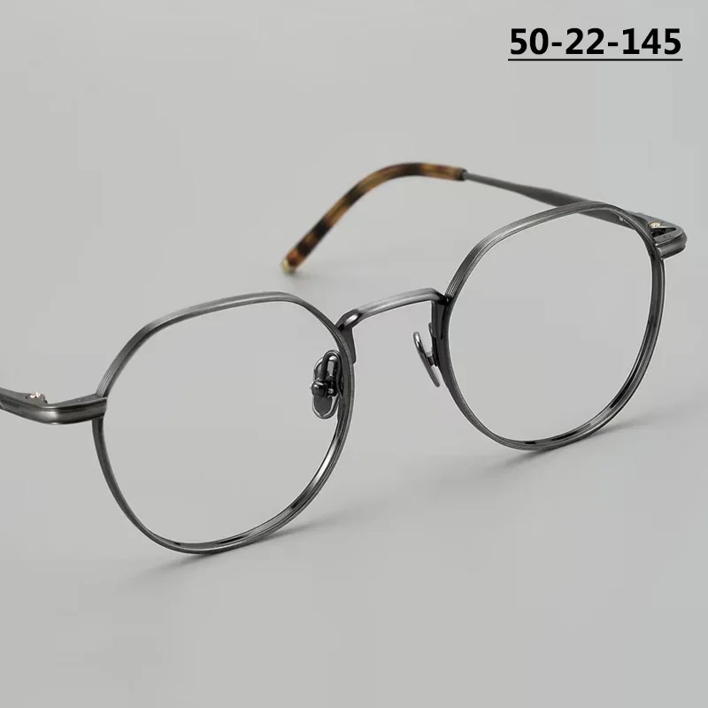Japanisches Design, unregelmäßiger Retro-Rundbrillenrahmen für Männer und Frauen, blaues Licht, Titan, ultraleichte Brille, handgefertigte Markenbrille