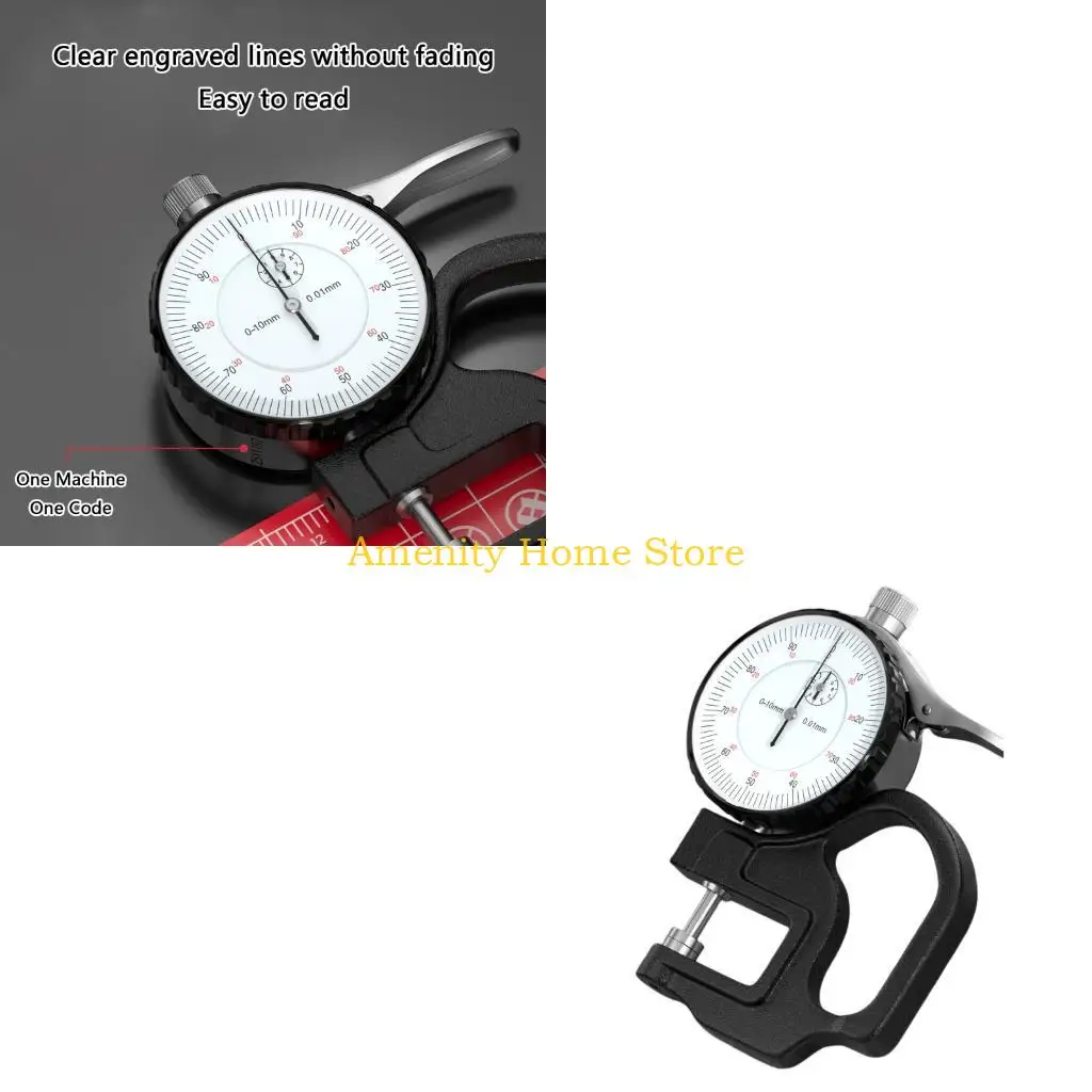 F26C Mechanical Thickness Meter with 0-10 mm Scale, 0.01 mm Graduation, Large Readout Face for Paper Leather Rubber and Plastic