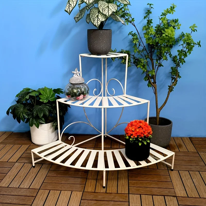 outdoor floor flower pot display stand 3-layer metal line stepped metal plant pots stand 3 tiers flower pot rack