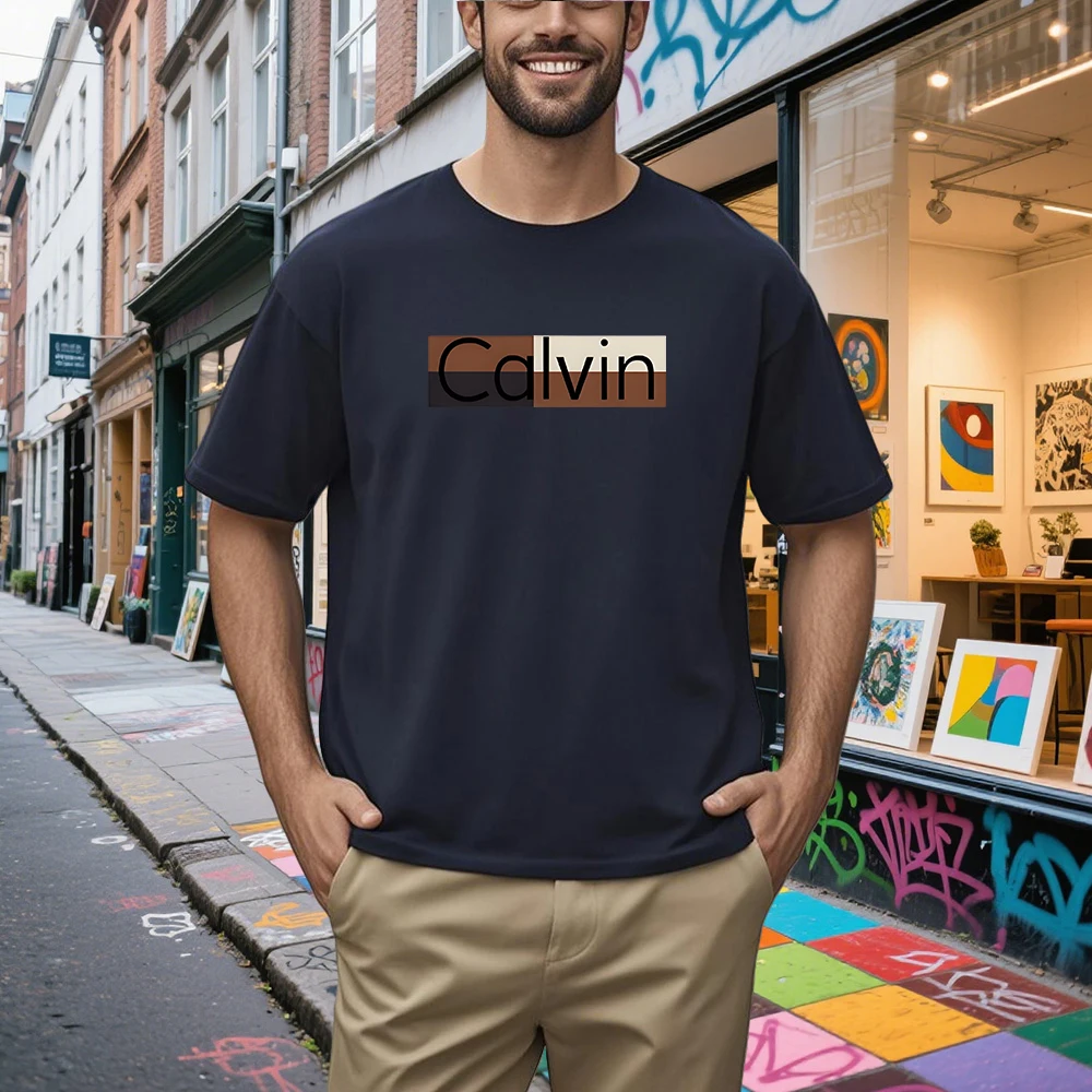 Camiseta de algodón con estampado con dibujo de Calvin 25SS, camisetas Unisex de manga corta de verano para hombres y mujeres, camisetas de marca de moda, camisetas informales de lujo