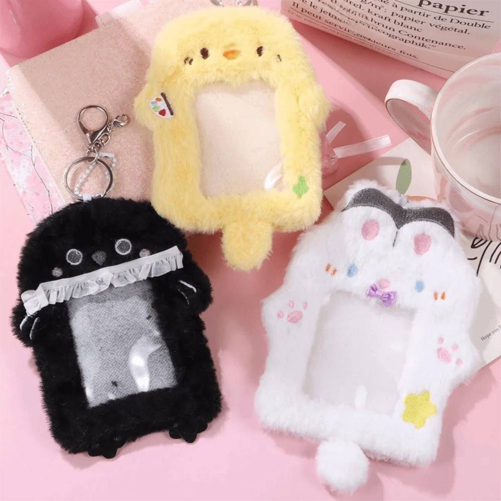 Fashion Cartoon Photocard Case Snowman/Bunny/Chicken Multifunctional Photo Card Holder Bag Keychain Cute Cards Sleeve Gift