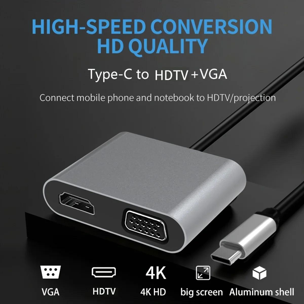 

Стыковочная станция с двумя дисплеями 4K HDTV и 1080P VGA, адаптер типа C для HDTV/VGA, алюминиевый сплав, Быстрое рассеивание тепла, совместимость