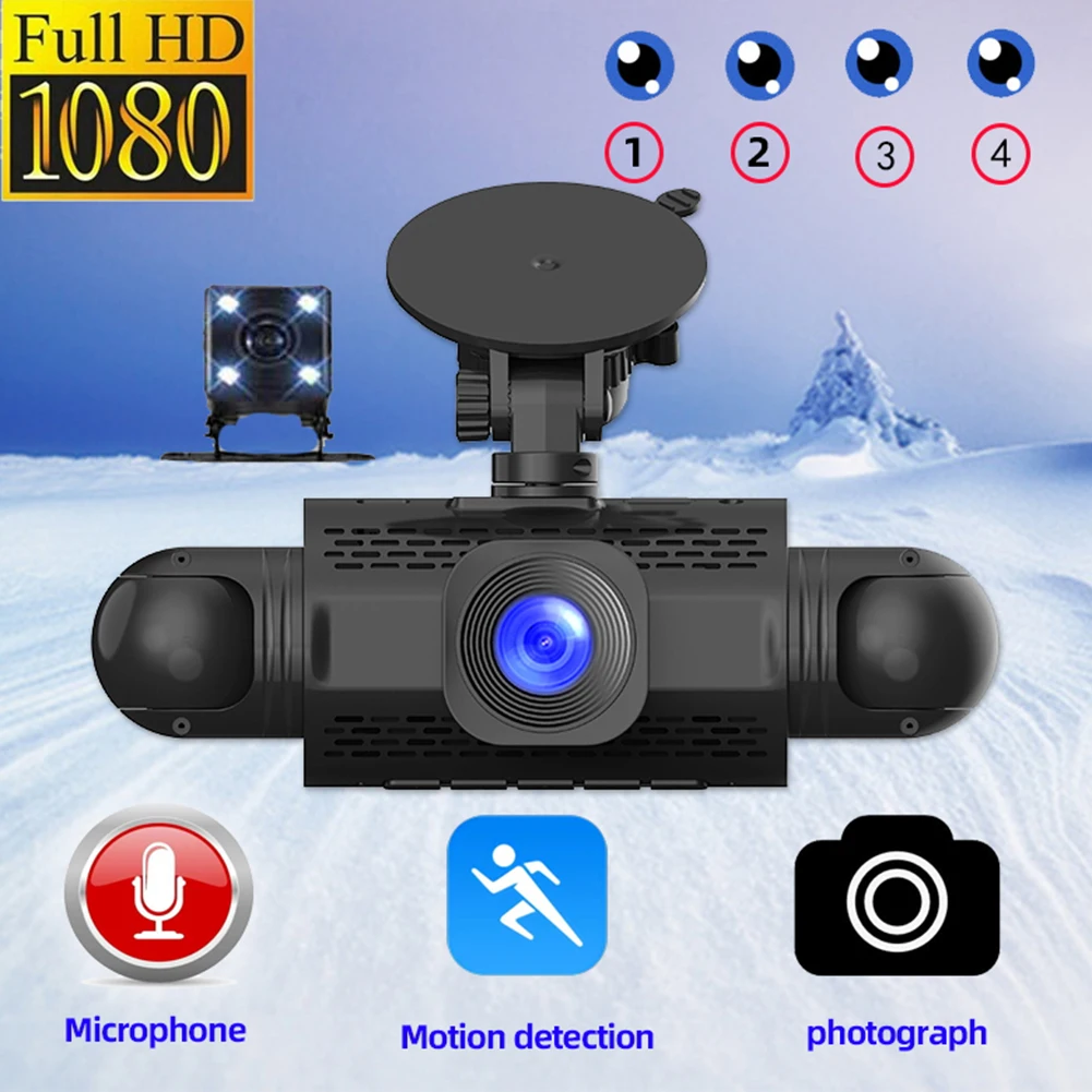 

4 Channel Dash Cam Front Rear Left Right Inside Camera WiFi 1080P HD Light Night Vision Video Recorder Parking Monitoring