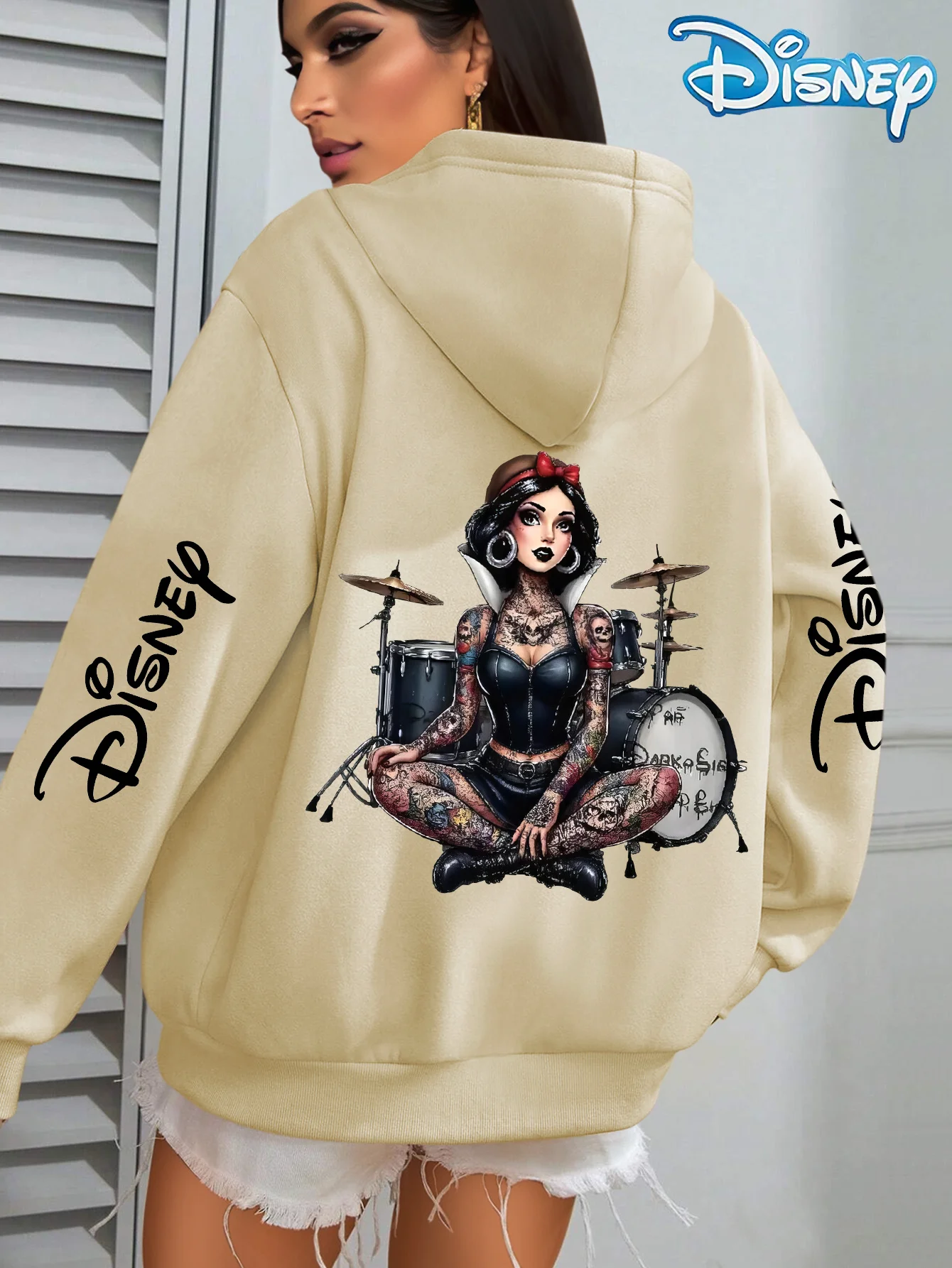디즈니 여성용 백설공주 패턴 후드티-유니섹스 가을, 겨울 양털 후드티 어떤 경우에도 적합한 일상 야외 후드티