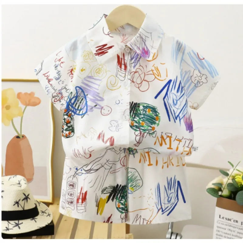 Boys' Spring and Autumn Jacket  New Edition Boys' Graffiti Printed Jacket Boys' Baby Fashion Internet Celebrity Top