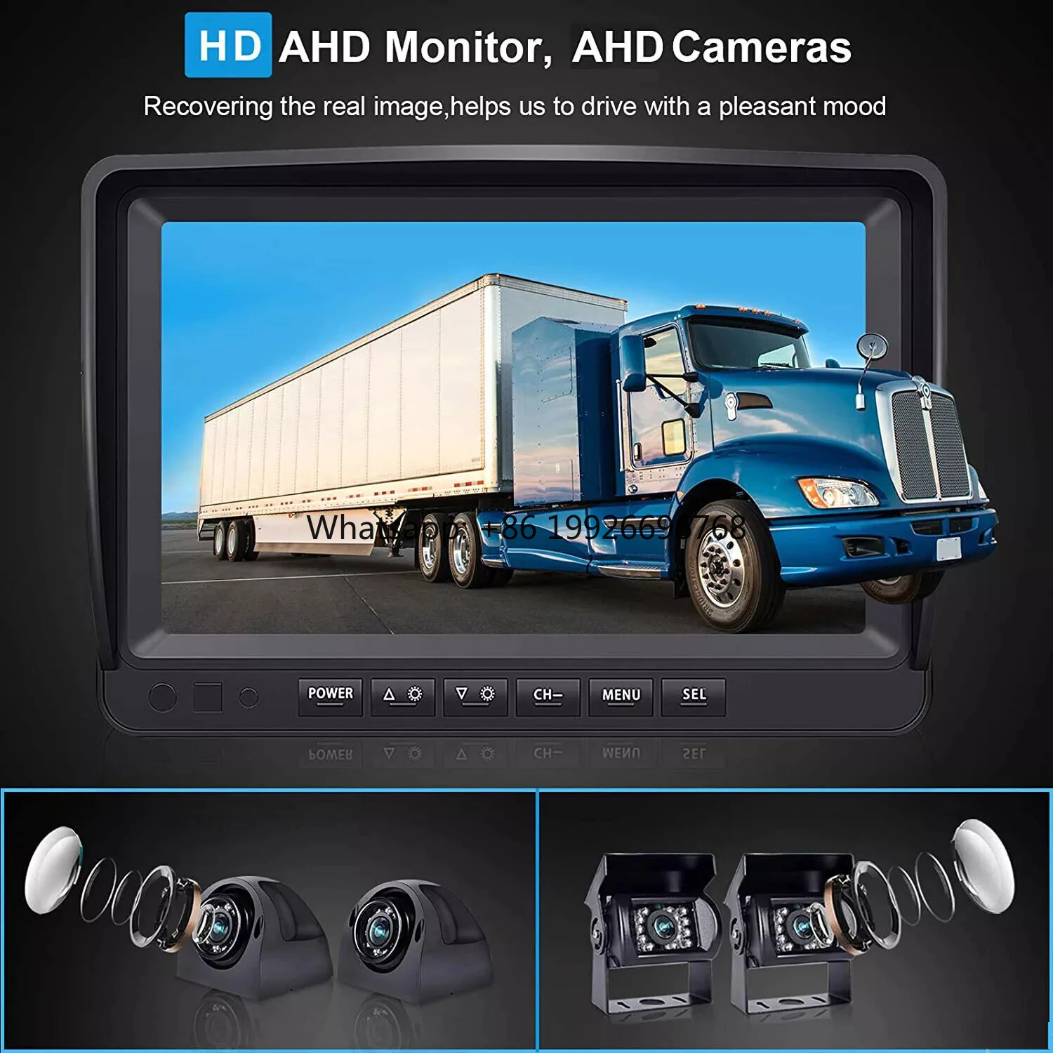 

9 Inch Waterproof Quad Split Screen DVR Monitor Night Vision 4CH HD Realtime Recording Backup Camera for Truck Reverse Camera ma