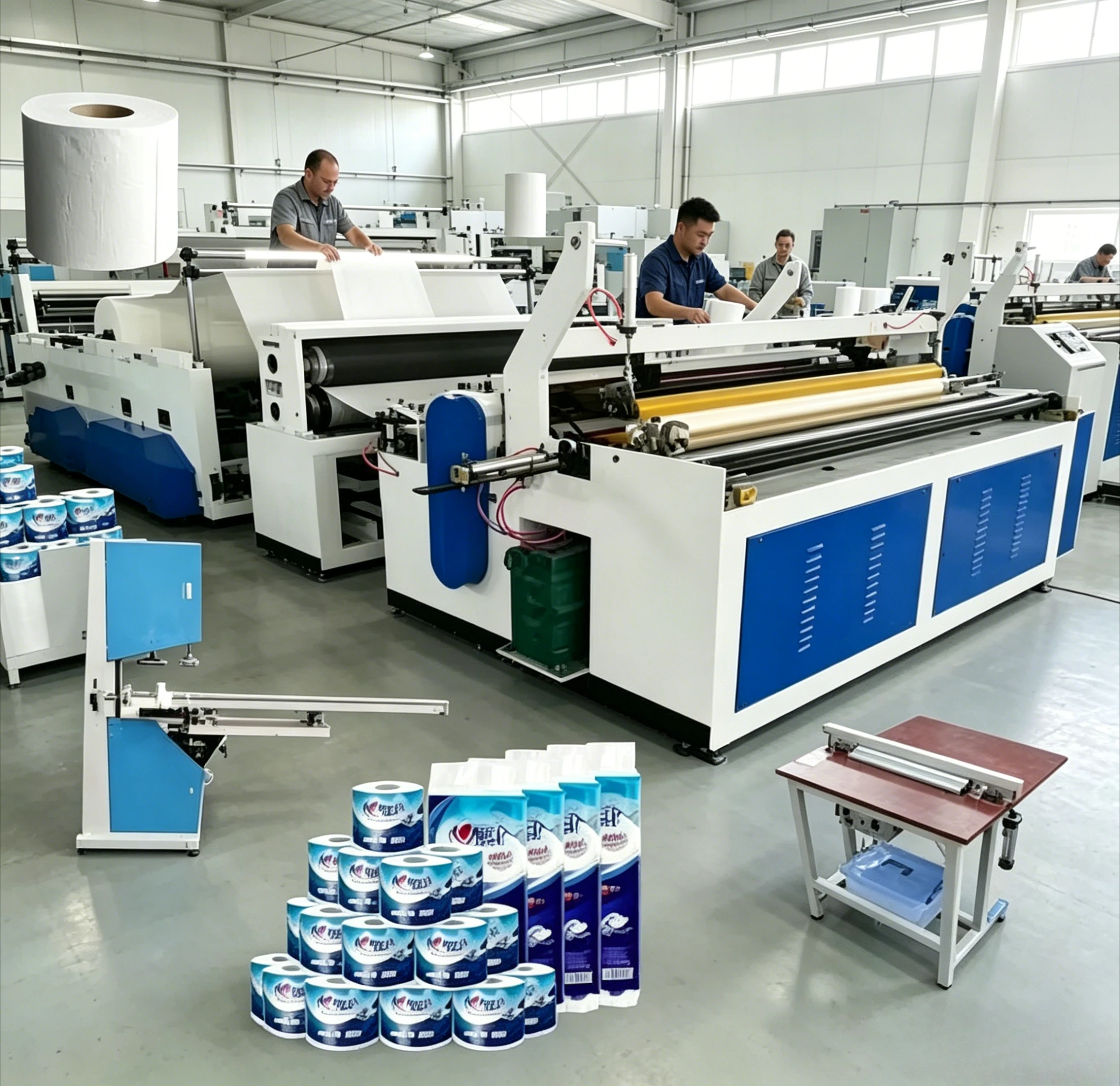 Automatic Toilet Paper Manufacturing Machine PLC Control 200m/min Capacity 1 Year Warranty Cutting Rewinding customized
