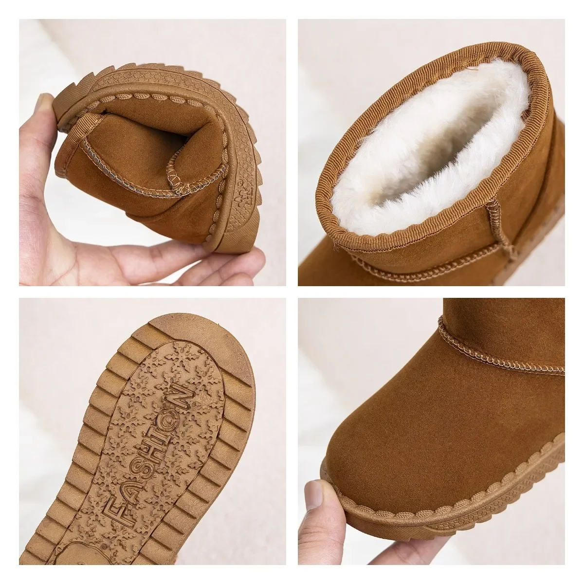 Botas de nieve para niños, zapatos de invierno para niños, además de botas cortas de terciopelo para mantener el calor, botas planas informales de algodón antideslizantes para niños y niñas