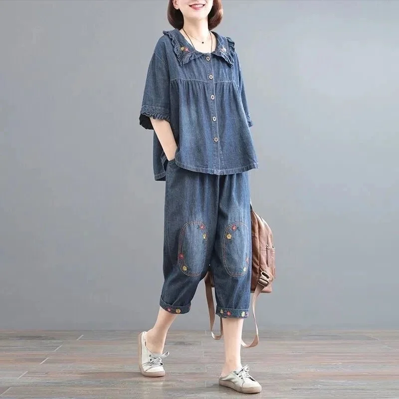 

Low Waist Loose Fit Korean Sle Women's Denim Jeans Set Spring Summer 2024 ort Pants Cotton Material Ladies Outfit