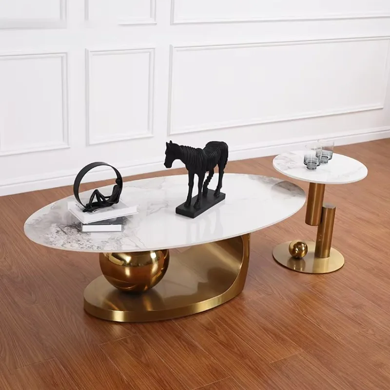 Modern Luxury Gold Couchtisch Sintered Stone Cofees Coffes Table Set Marble Oval Coffee Table for Living Room