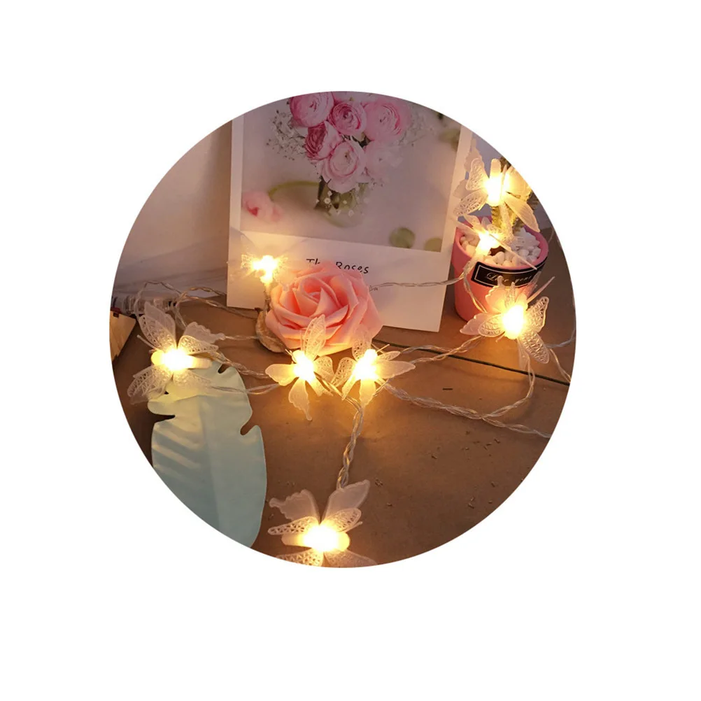 فراشة سلسلة الدافئة الأبيض Led الجنية أضواء للمنزل حديقة حفل زفاف الديكور الشريحة تعمل أضواء الحفلات #4