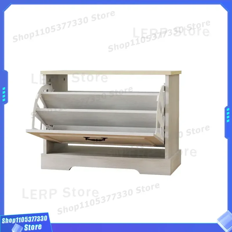 Modern MDF Shoe Cabinet with Flip Drawer and Adjustable Shelves Small Storage Stool for Living Room Home Organization