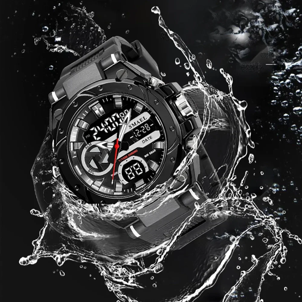 SMAEL Alarm Multifunctional Men's Wristwatches Brand Sport Watches 50M Wateproof Dual Time Display Watches LED 8029 Stopwatches