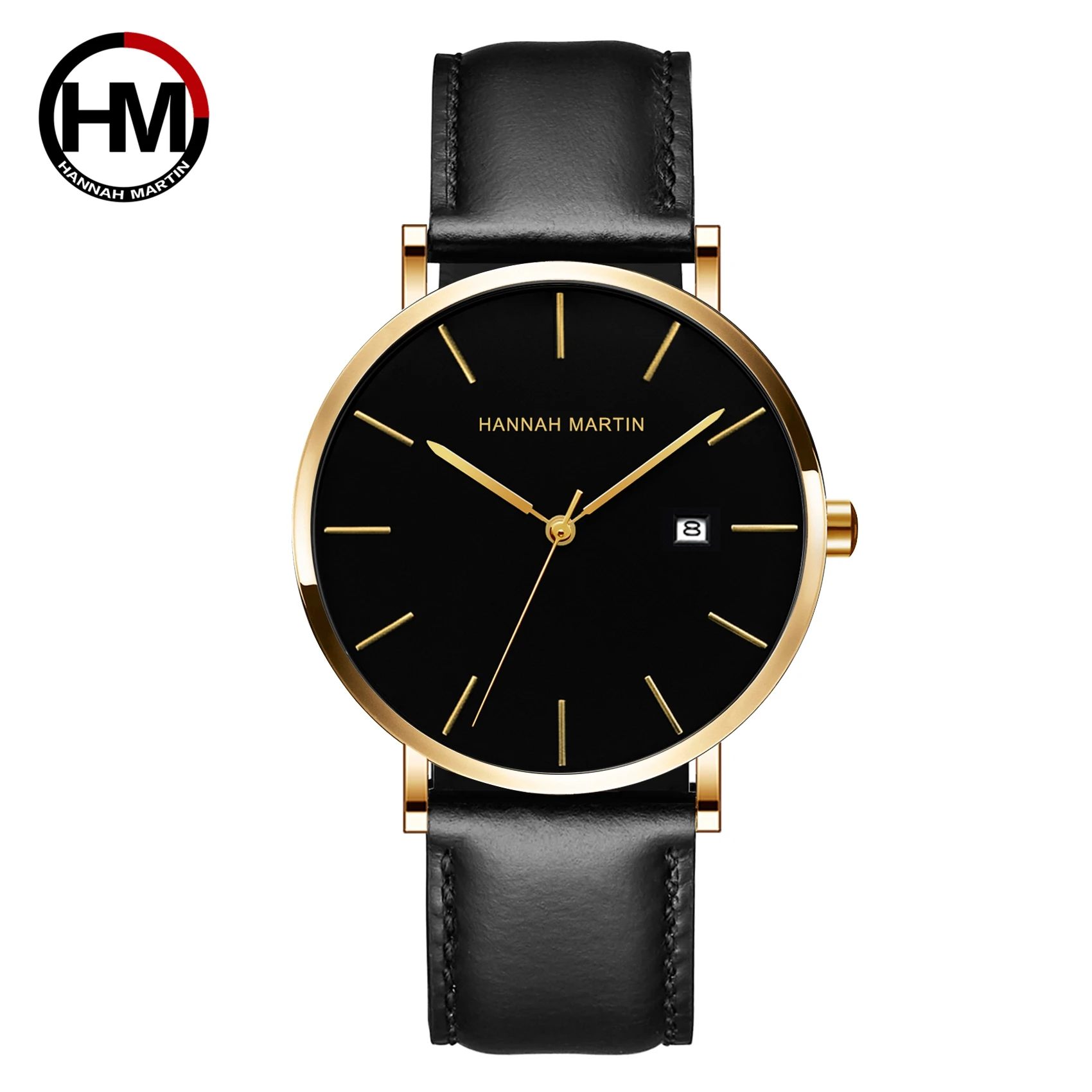 Männer Dropshipping Armbanduhr Hannah Martin Japan Bewegung 40mm Blau Minimalistischen Casual Leder Top Marke 3Bar Luxus Uhr für Männer