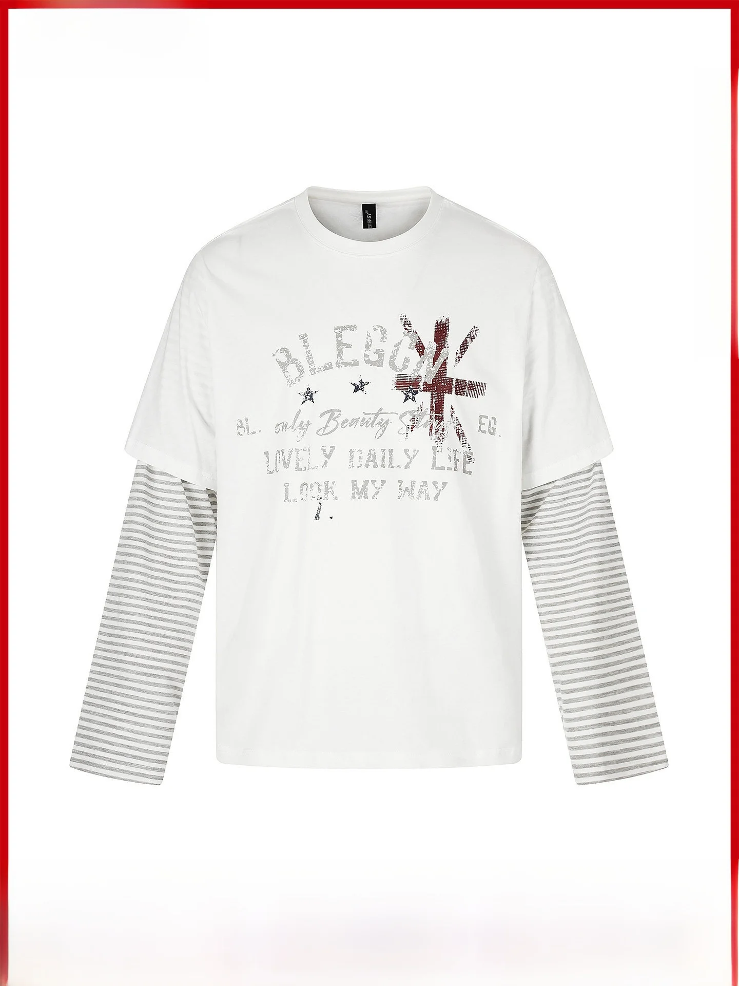 Retro Letter Print Long Sleeve T-Shirt Men's Lightweight Patchwork Design Casual Top GPstudio Punk Style Cotton Breathable