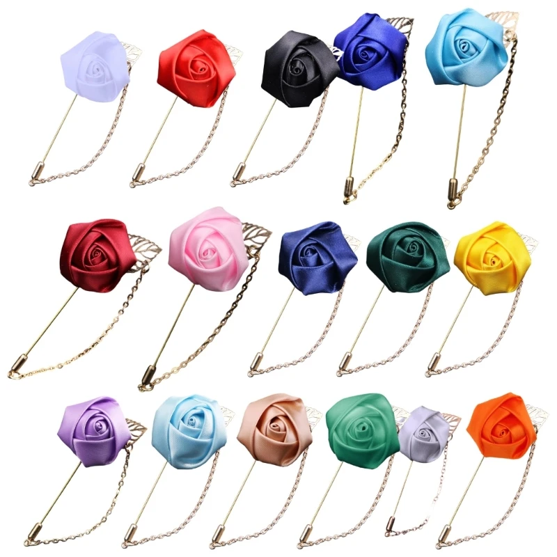 652B Artificial Silk Flower Corsage Elegant Boutonniere Brooch for Wedding Ceremony