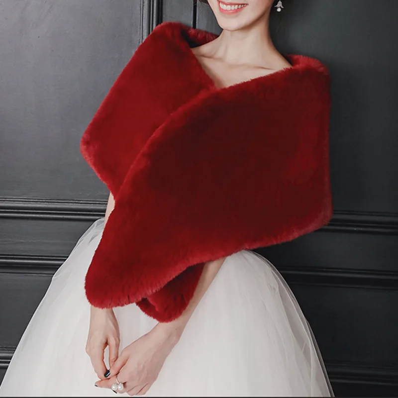 WHTREND الخريف الشتاء الدافئة الزفاف الزفاف تقليد الثعلب شال فرو مساء اللباس عباءة